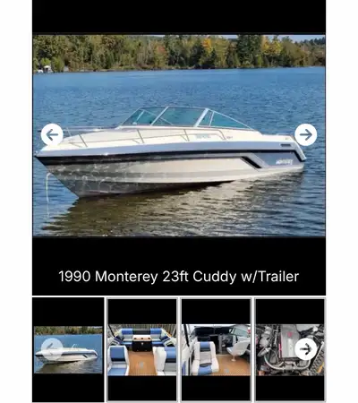 1990 Monterey 23ft Cuddy Cabin w/ Trailer – Clean, Turn Key Great all-around family boat. Runs stron...