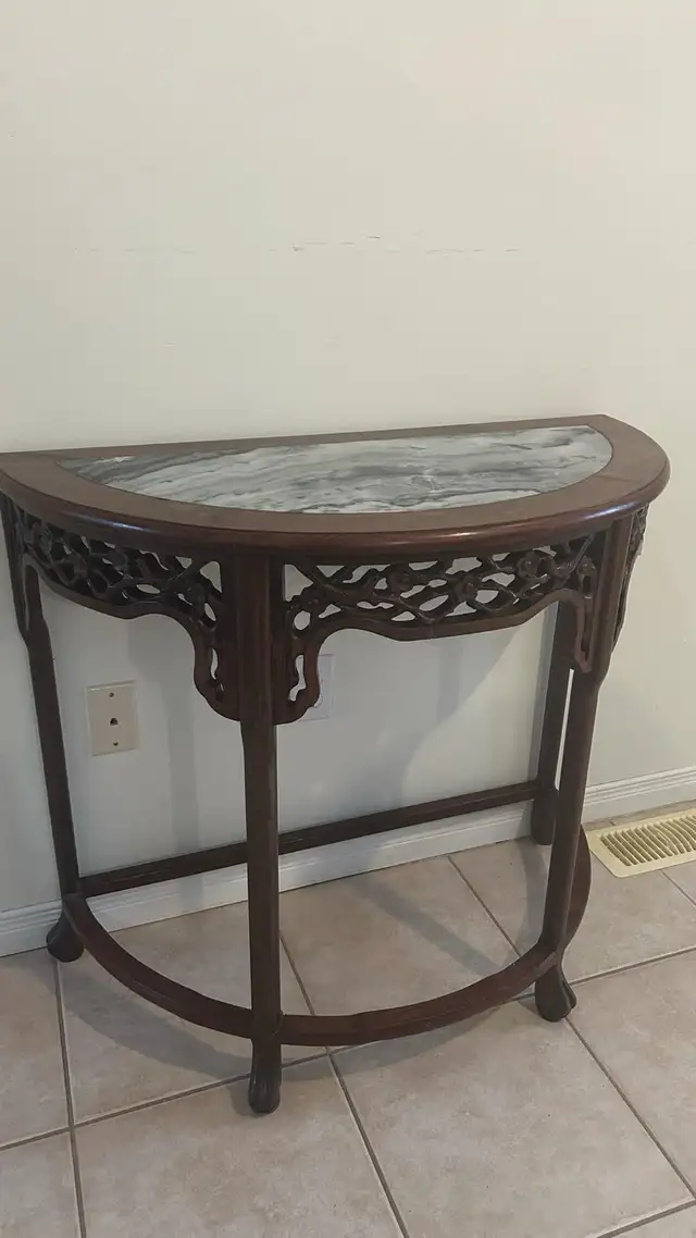 Antique Chinese Console Table - Hardwood Carved Demi Lune62863732685443125
