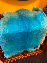 Vintage 1970s Throw Blue Blanket Mohair Wool Scotland Eatons