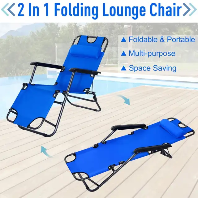 Folding Lounge Chair Portable Chaise Sun Lounger Recliner Outdoo in Patio & Garden Furniture in Markham / York Region - Image 5