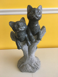 Carved Cats in Granite Sculptor Decor 13"t