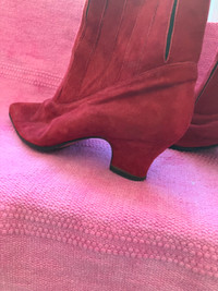 Ladies Red Suede Ankle Boots, size 9.5