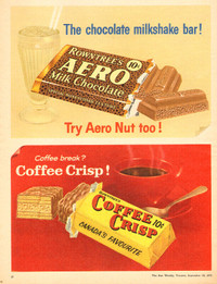 1959 full-page magazine ad , Rowntree’s Aero Bar / Coffee Crisp