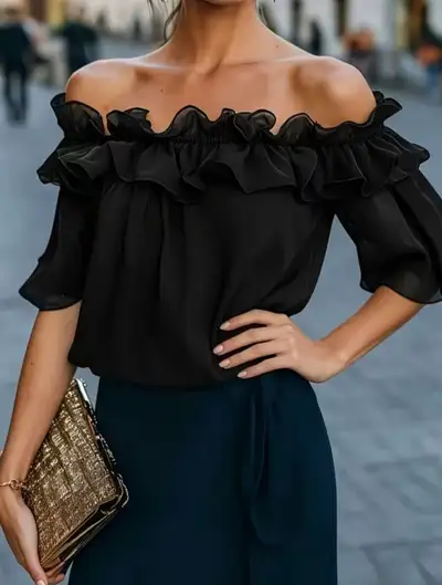 Brand new Black Off-the-Shoulder Ruffle Blouse, View more