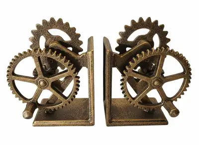Heavy-Duty Industrial Gear Bookends - 5lbs, Spinning Wheels, NEW, View more