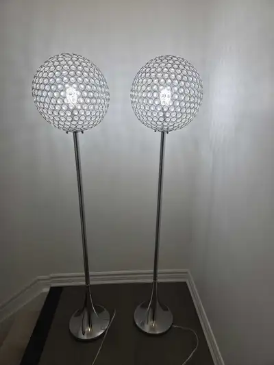 Pair of 59" Crystal Floor Lamps, View more