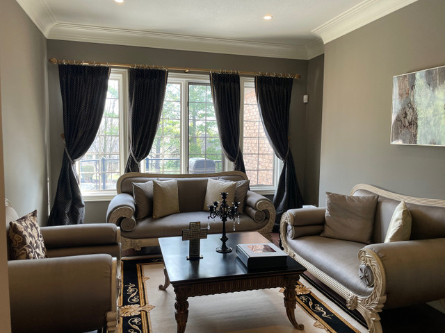 Living Room Suite, area rug, curtains & centre table! in Multi-item in Brantford