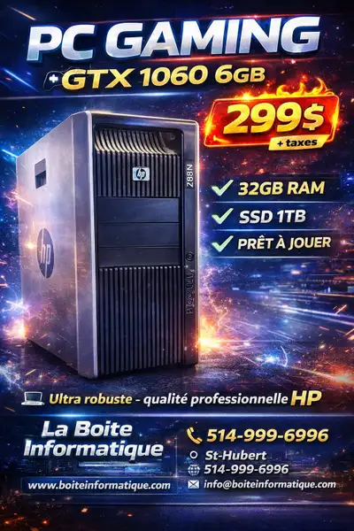 PC GAMING GTX 1060 32GB RAM SSD 1TB HP Z800 - Fortnite Ready, View more