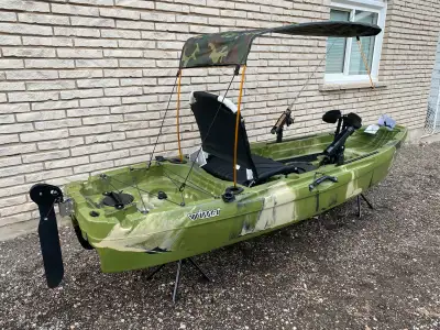Sleek Pro Angler Sit-on-Top Fishing Kayak with Pedal Propulsion 1pc Paddle (2pc paddle upgrades opti...