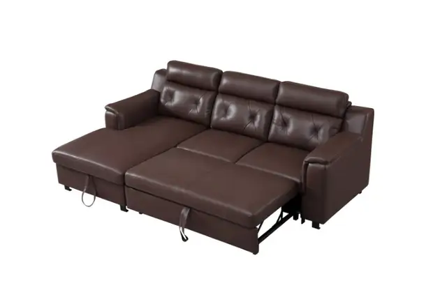 Genuine Top Grain leather sectional Sofabed & chaise & Storage in Couches & Futons in Vancouver - Image 4