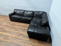 Black leather sofabed sectional