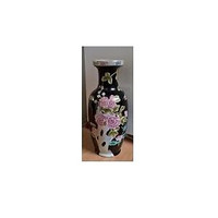 Vintage Hand Painted Porcelain Vase with Lotus Floral Design