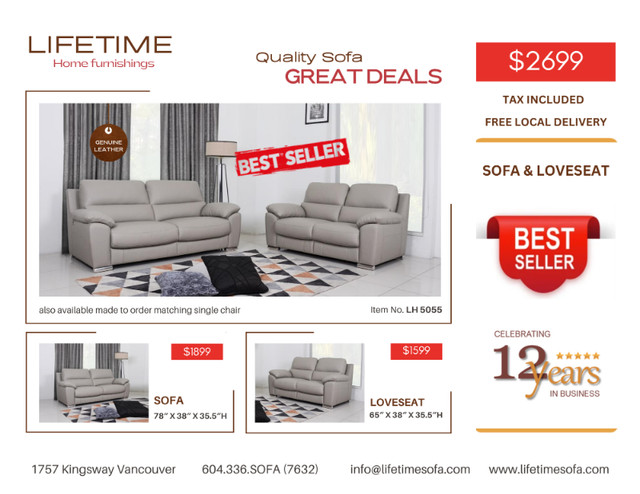 Condo Size Genuine Top Grain Leather Sofa Set in Couches & Futons in Vancouver