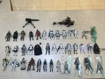 Hasbro action figures are in very good condition. Displayed in cabinet only. Includes some Vintage C...