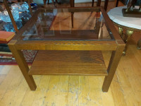 Smaller vintage mid-century square table - solid and pressed woo