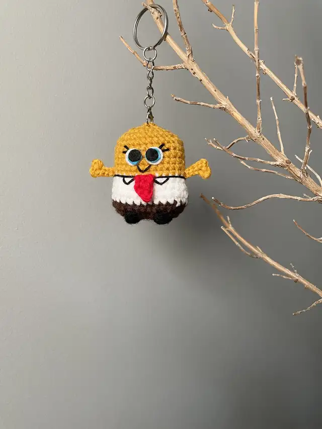 Handmad Crochet Mini SpongeBob Keychain