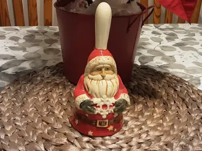 7 1/4" Ceramic Santa Bell with Snowflake, View more