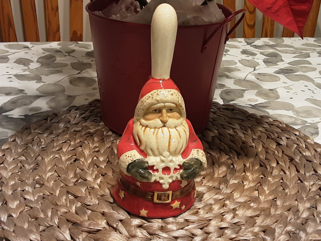 7 1/4" Ceramic Santa Bell with Snowflake in Arts & Collectibles in Thunder Bay - Image 2