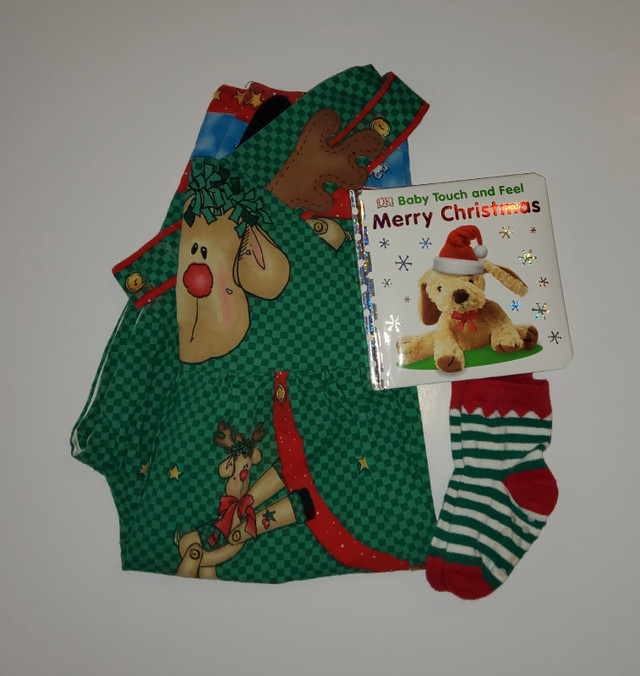 Baby Toddler Reindeer Overalls,Xmas Book &amp; Elf Socks in Multi-item in Truro - Image 3
