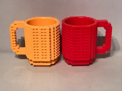 Build On Lego Brick BPA Free Plastic Red Yello Mug Cup 4.5” Tall, View more