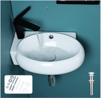 Bathroom sink Wall Mounted white ceramin with pop up drain