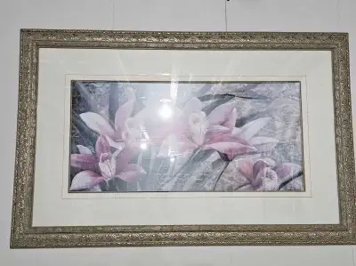 2 Large Gold Framed Floral Prints, View more