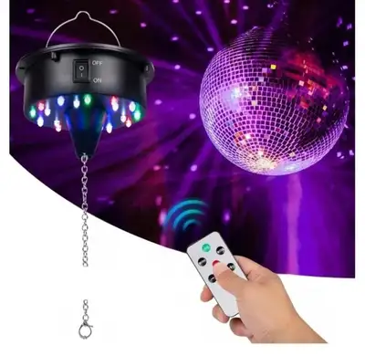 Disco Ball Motor Rotating with Light: Mirror Ball Spinner with Remote Adjustable Speed - Battery Ope...