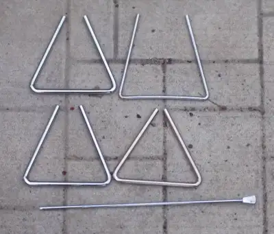 Vintage Musical Triangles Percussion Instruments Set x4 With Rod, View more