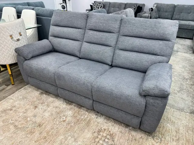 Brand New Manual Recliner sofa In Fabric - Grey Clearance Sale in Chairs & Recliners in Stratford - Image 2