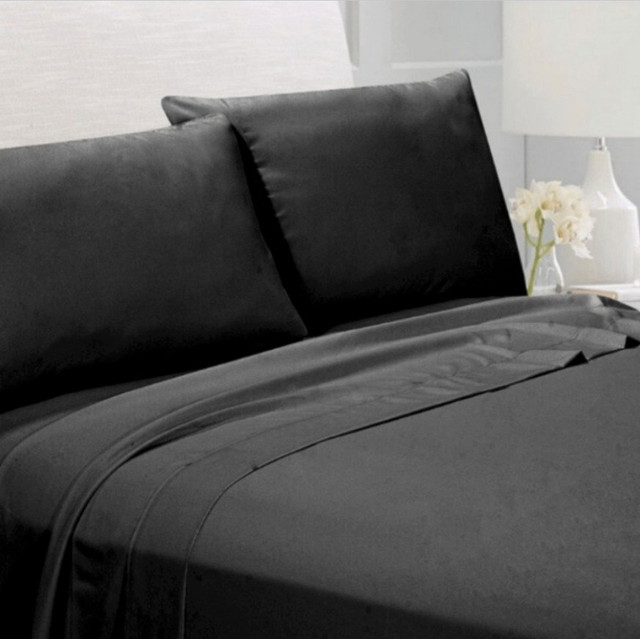 New 4PC DOUBLE Sheets • Super Soft • Deep Pocket • Black in Bedding in Barrie - Image 2