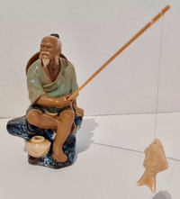 Mudman Fisherman Ceramic Figurine #13 Hand Painted Glazed Clay