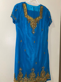Blue dress with shal and pants 