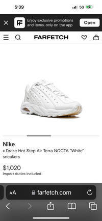 Nikex Drake Hot Step Air Terra NOCTA "White" sneakers UK-7,BR-39