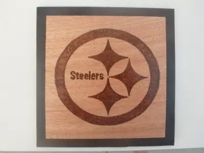 PITTSBURGH STEELERS  LOGO 9.25 x 9.25 Wood Burning Logo Plaque, View more