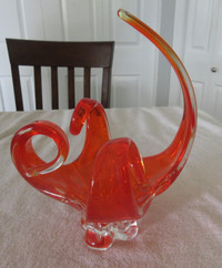 Vintage Mid Century Chalet Glass Orange Art Glass Dish. Signed.
