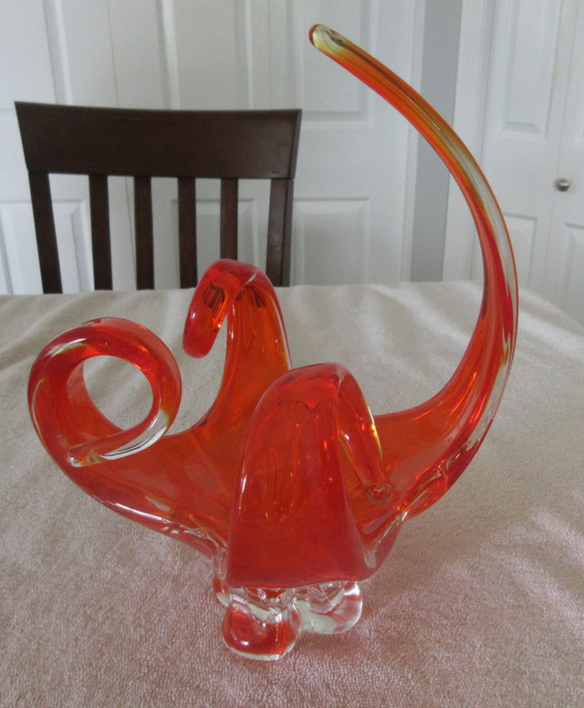 Vintage Mid Century Chalet Glass Orange Art Glass Dish. Signed. in Arts & Collectibles in Kelowna