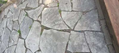 Grey flagstones on pallet. Approximately 60-70 stones of ~1½ thickness in various sizes. Larger ston...