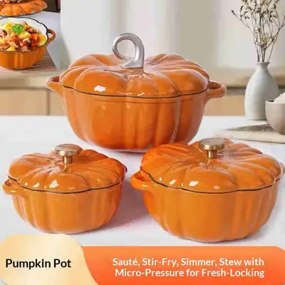 Brand New Premium Pumpkin Enameled Cast Iron Dutch Oven Set – Or, View more