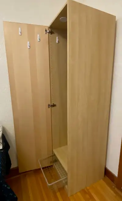 IKEA High PAX wardrobe, white oak, with basket, View more