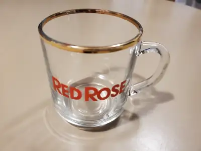 Vintage "Red Rose Tea" Clear Glass Mug, View more