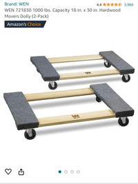 Hardwood Movers Dolly 1000 lbs. Capacity 18 in. x 30 in. 2 Pack