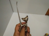 Jewelry ring holder sliver plated long tail cat