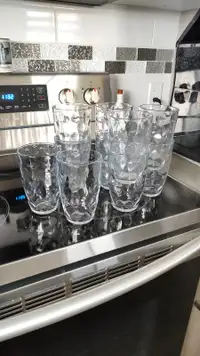 Glasses (set of 10),  Martini Glasses (3),  Eating Trays (2)