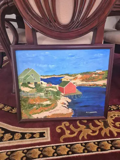 R.J. Livingstone Original Oil on Canvas Painting of Peggy's Cove. 20 x 16 inches. Signed.