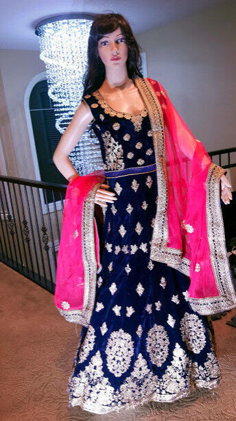 Rich Navy Velvet Dress, Indian, Bridal, Wedding, Couture (NEW) in Women's - Other in Calgary - Image 3