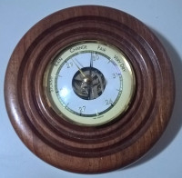 Vintage German Wall Barometer Wood Brass with Small Face