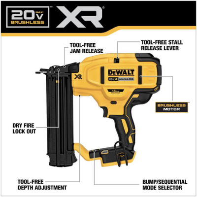 DEWALT 20V MAX XR Lithium-Ion Cordless 18-Gauge Brad Nailer, View more