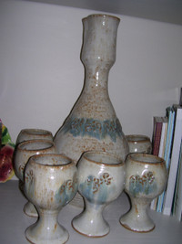 Pottery Carafe and Goblet Set