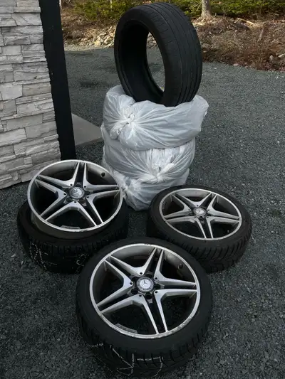 Full set of 4 - all season tires used one season Ironman 235/40/18 3 - 18” Mercedes Benz rims with s...