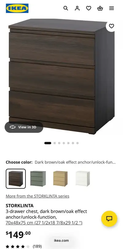 IKEA STORKLINTA 3-drawer chest, View more